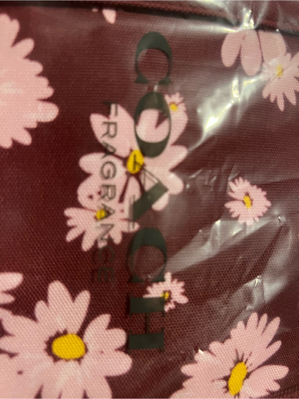 Coach Floral Tote Bag Maroon with Pink and Yellow Daisy Print